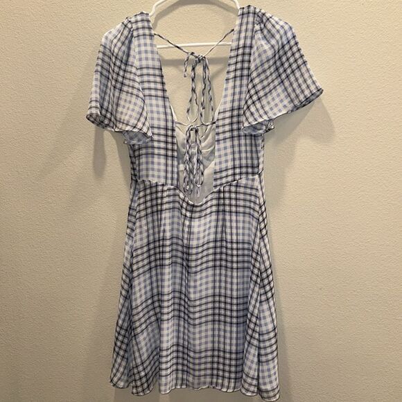 Urban Outfitters Spring Showers Blue Plaid Chiffon Dress Size Med Preppy - Picture 6 of 11